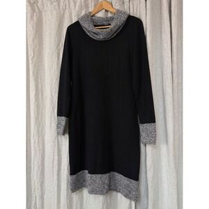 Magaschoni Cashmere Sweater Dress Black Grey Colorblock Cowl Neck Large